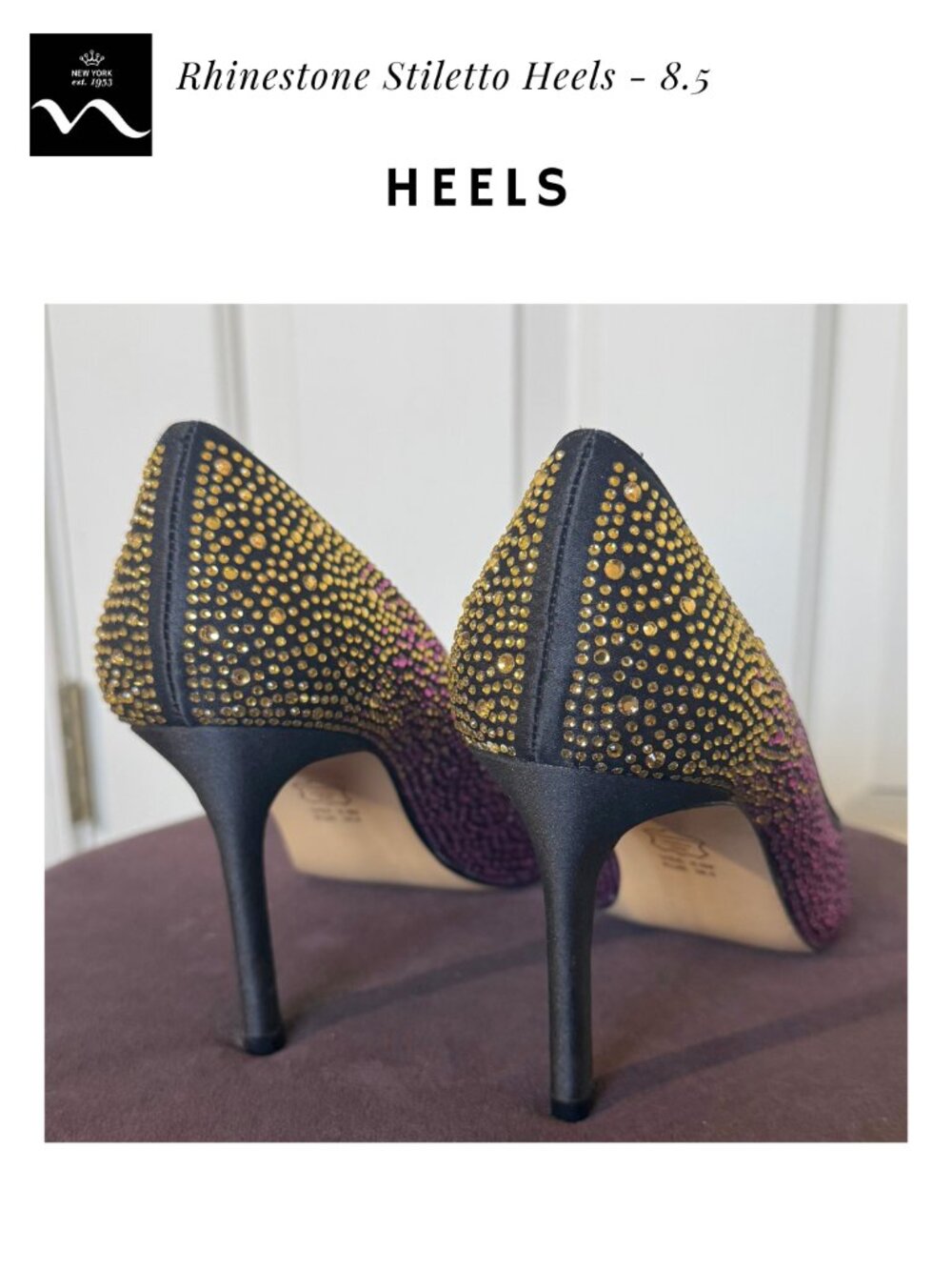 Nina Rhinestone Stiletto Heels - Pointed Toe Multicolor Party Pumps 8.5 - Picture 3 of 12